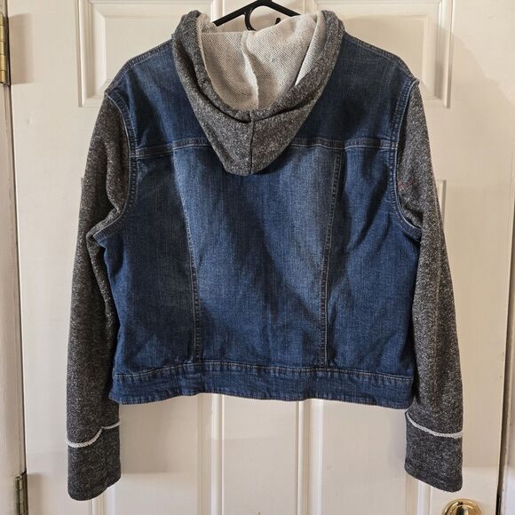 Mossimo Supply Co Denim Jean Jacket Hoodie XXL Blue Gray Knit Sleeves Casual - Picture 8 of 10